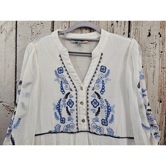 FIGUEROA FLOWER White Embroidered Tiered Dress Boho Festival Cottagecore Medium - Picture 2 of 12